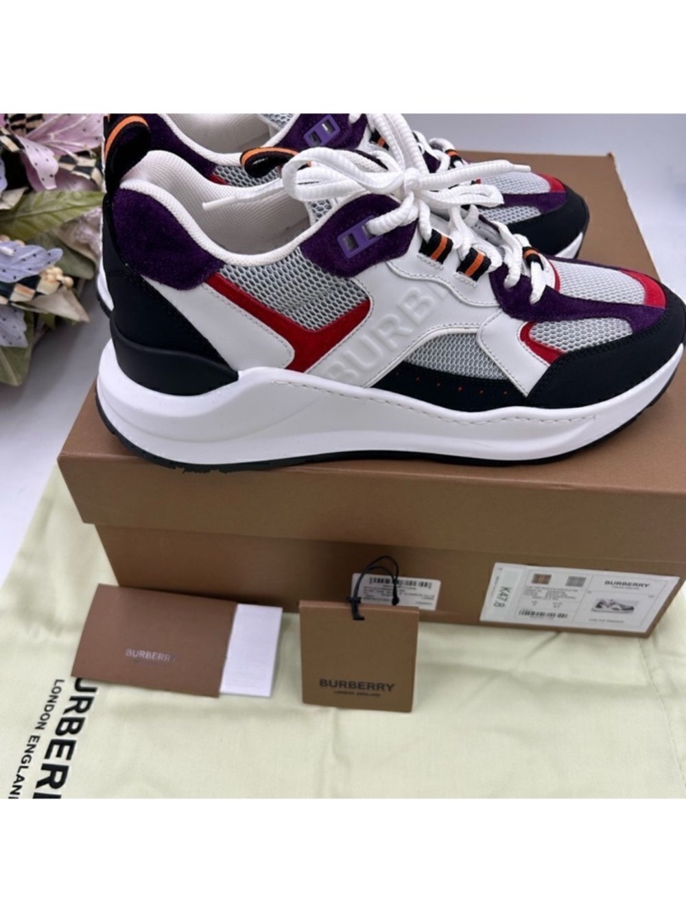 Men’s Burberry logo print trainer sneakers size 8, made in Italy - Picture 6 of 10